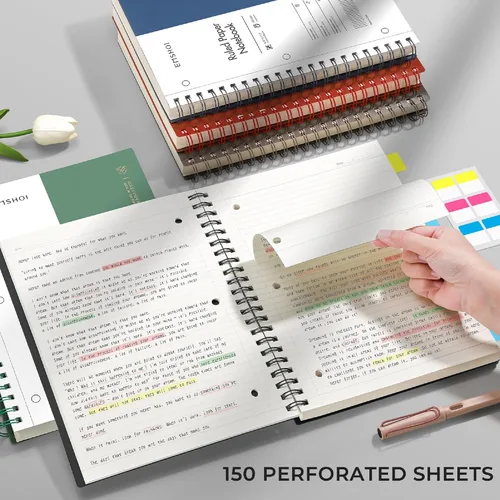 Vista 6 de EMSHOI Cuaderno con espiral A4, cuaderno de rayas universitario - 300 páginas, papel grueso de 100 g/m², se abre 180° para colocarse plano