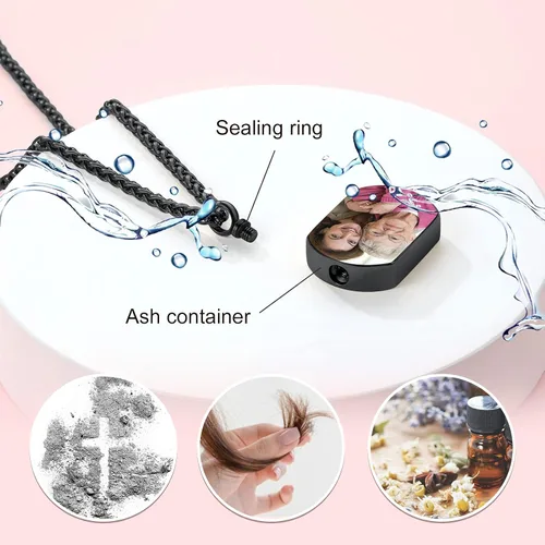Vista 102 de FindChic Collares personalizados con urna para cenizas, barra vertical, gato, luna, reloj de arena, garra de perro, acero inoxidable, chapado en oro