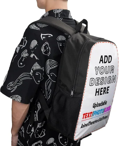 Vista 6 de Mochila personalizada con texto de imagen y foto, personaliza mochila de viaje para laptop para hombres y mujeres, bolsa de hombro casual de 17