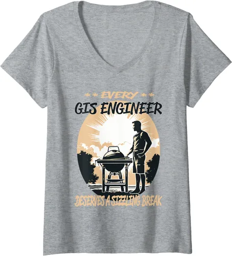 Vista 7 de GIS Engineer Funny BBQ Chef or Grill Fun V-Neck T-Shirt