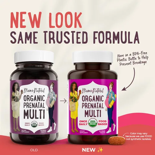 Vista 9 de Mama Natural Paquete prenatal – Vitaminas prenatales orgánicas para mujeres + probióticos seleccionados específicamente para el embarazo