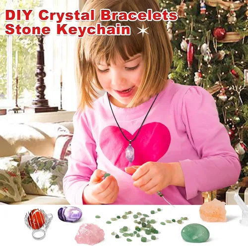 Vista 5 de Calendario de Adviento de cristal 2024 para adultos y niños, 24 días, piedras preciosas, geoda, pulsera de bricolaje, collar de cristal, colección