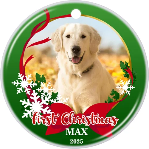 Vista 23 de Adornos de Navidad Personalizados 2025 de Cerámica con Imagen y Texto Personalizados, Ornamento Colgante, Decoraciones Personalizadas para Árbol