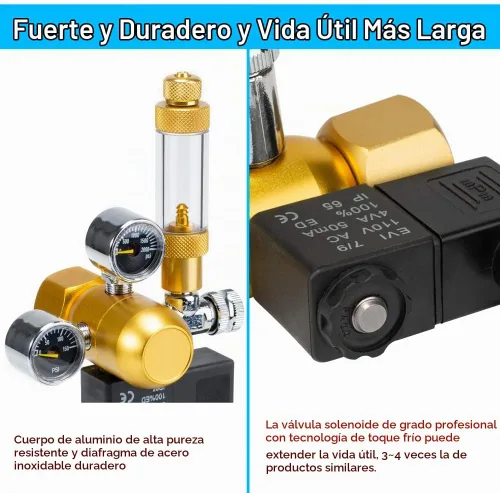 Vista 3 de DaToo Regulador de CO2 para acuario, pantalla de doble calibre con válvula de retención de solenoide de contador de burbujas ajustable para tanque