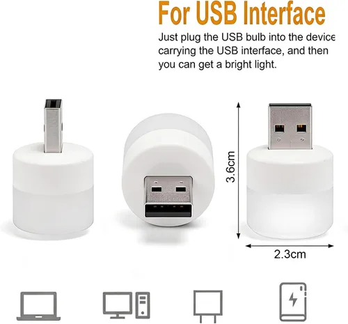 Vista 6 de Luces USB de noche, mini bombilla LED, enchufable, blanco cálido, compacto, ideal para dormitorio, baño, guardería, pasillo, cocina, coche, luz
