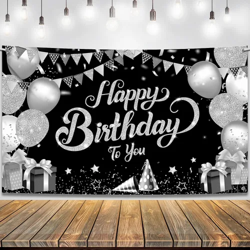 Vista 10 de KatchOn, Cartel de feliz cumpleaños negro y dorado, extragrande, 72 x 44 pulgadas, pancarta de fondo negro y dorado para decoraciones de feliz
