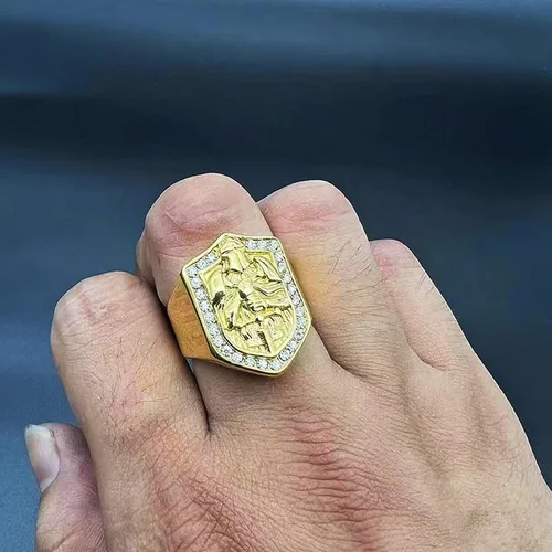 Vista 4 de LAIMIUMIU33 CZ Knights Cross Sword Shield - Anillos templarios de acero inoxidable 316, estilo paladín, preocupación, cazador, joyería punk, hip