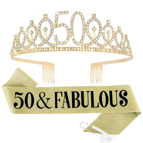 Vista 12 de CIEHER Juego de celebración de cumpleaños dorado - Faja, tiara y decoraciones para cumpleaños número 22 Cumpleaños número 22 dorado