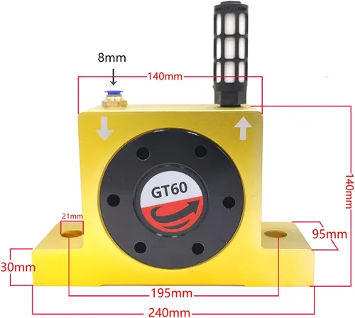 Vista 2 de GT60 G 1/2 '' vibradores de turbina neumática silencioso vibrador industrial dorado para tolva Golden GT-60 silenciador libre
