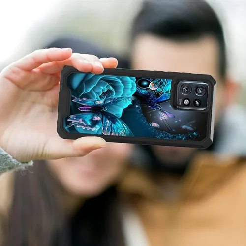 Vista 7 de Funda para Motorola Edge Plus para Moto Edge Plus 2023 con diseño de patrón de mariposa artística a prueba de caídas de policarbonato duro de doble