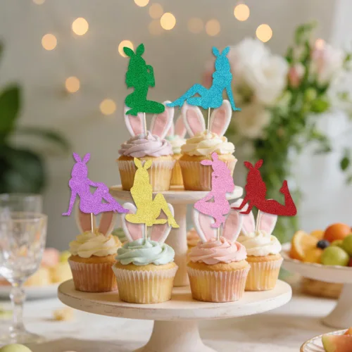 Vista 5 de 24 adornos para cupcakes de conejita para niñas, Día de San Valentín, Pascua, aniversario de boda, cumpleaños y despedida de soltera