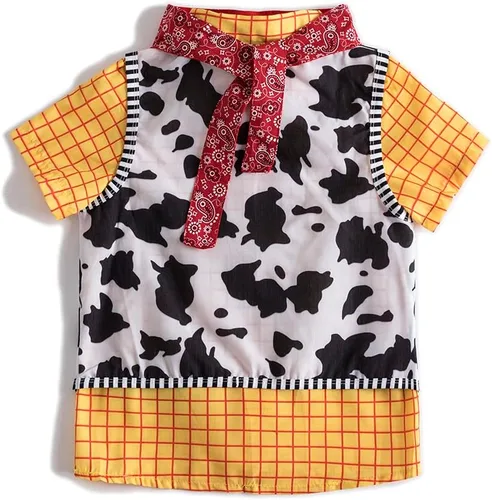 Vista 5 de Ruikajia Camisa Woody para niños, disfraz de vaquero para Halloween, cosplay, Toy Story, disfraz clásico de Woody