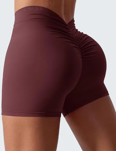 Vista 3 de VOYJOY Pantalones cortos con espalda cruzada en V, sin costuras, para entrenamiento, cintura alta, a prueba de sentadillas, pantalones cortos
