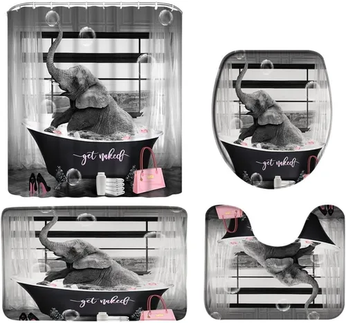 Vista 9 de Juego de 4 cortinas de ducha asiáticas japonesas para baño, gato asiático, divertido, retro, chino, tradicional, pintura de tinta, arte de mariposa