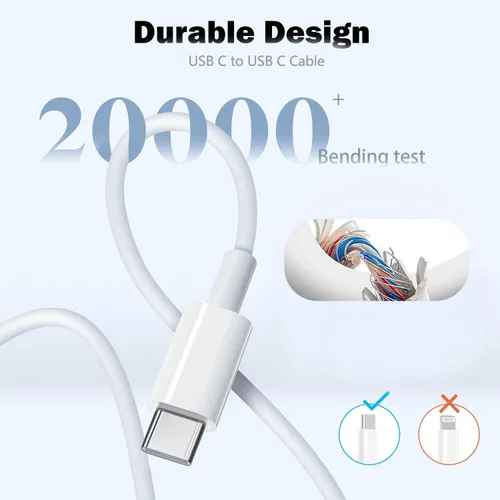 Vista 5 de Cargador para iPhone 17 16 15 de carga rápida, paquete de 2 bloques de cargador de pared tipo C con cable USB C a C de carga rápida de 1 metro