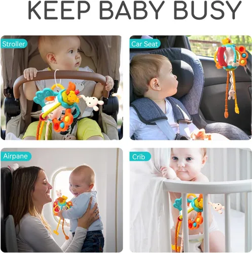 Vista 6 de Juguetes Montessori para niños pequeños de 18 meses, juguetes sensoriales para asiento de automóvil, juguetes esenciales de silicona para recién