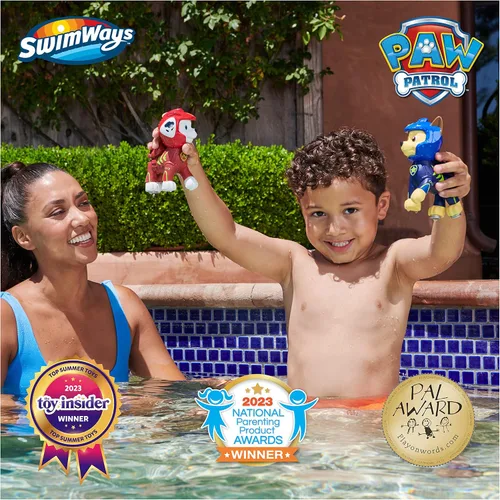 Vista 2 de SwimWays Figuras flotantes de la Patrulla Canina y Marshall, accesorios de piscina y juguetes de piscina para niños, juguetes de la Patrulla Canina
