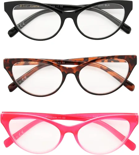 Vista 3 de Betsey Johnson Women's Fairisle 3 Pack Reading Glasses Cat Eye, Black, Tortoise, Pink Gradient, 1.5X + 1.5