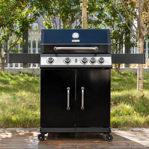 Vista 9 de SG5003H - Parrilla de gas de 4 quemadores con quemador lateral con tapa, parrilla de gas propano estilo gabinete, salida de 49,000 BTU para patio al