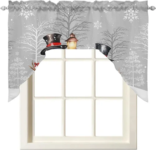 Vista 2 de Muñeco de nieve gris, cenefa de cocina, cenefa con bolsillo para barra, paneles de cortina para dormitorio, sala de estar, baño, cafetería