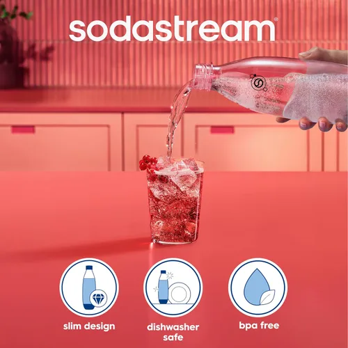 Vista 5 de SodaStream 1L Paquete doble de botellas delgadas aptas para lavavajillas (blanco)
