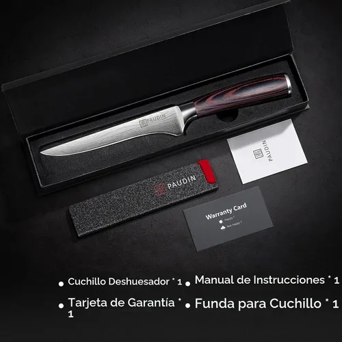 Vista 9 de PAUDIN Cuchillo deshuesador de 6 pulgadas, cuchillo de filete súper afilado, cuchillo de deshuesado alemán de acero inoxidable de alto carbono