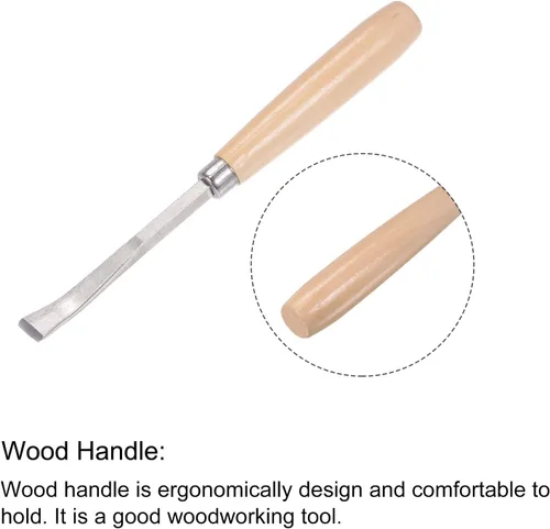 Vista 4 de uxcell Cuchillo para tallar cinceles de madera, 0.394 in cromado 45 # acero al carbono curvada punta recta herramienta de mano para carpintería