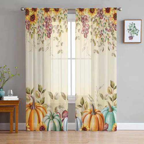 Vista 16 de Cortinas Traslúcidas Florales Elegantes de 63 Pulgadas de Largo, Juego de 2 Paneles para Sala de Estar/Dormitorio, Cortinas Semi Transparentes