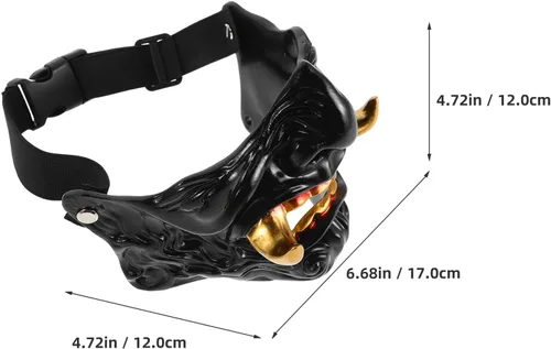 Vista 2 de Máscara de media cara japonesa Hannya Samurai Devil Prajna, accesorio de cosplay para decoración de fiesta de Halloween