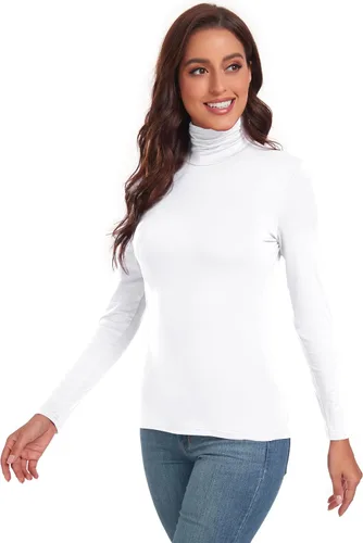 Vista 4 de Camisetas de cuello alto para mujer, casuales, ligeras, ajustadas, de manga larga, de capa base