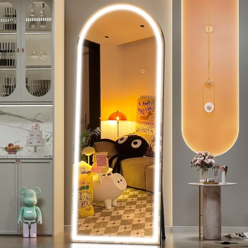 Vista 23 de Hasipu Espejo de Cuerpo Completo de 55" X 18" con Luces, Espejo LED de Arco con Marco Negro de Cuerpo Completo y 3 Temperaturas de Color y Brillo