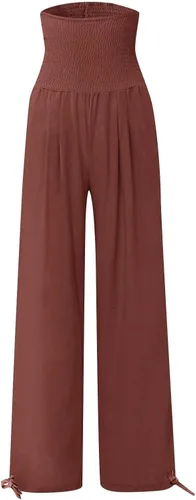 Vista 2 de Cotton Linen Pants Women's Casual Wide Leg Palazzo Pants, Casual High Waisted Palazzo Pants with Pockets