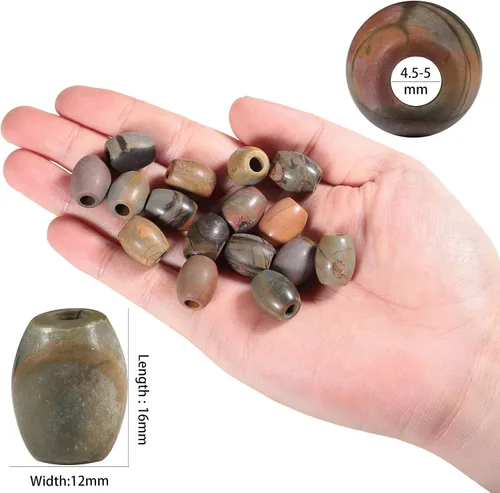 Vista 6 de TUMBEELLUWA Cuentas de piedra de agujero grande para hacer joyas, paquete de 15 cuentas sueltas de ágata Rondelle + paquete de 15 cuentas sueltas