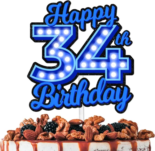 Vista 12 de Decoración de pastel de cumpleaños 10 con purpurina azul Let's Glow Crazy Party Theme Decor Supplies Men Women Happy Birthday 10 Anniversary Party