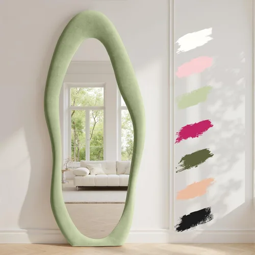 Vista 13 de Anpark Espejo de Cuerpo Completo 63"x24" Espejo de Piso de Cuerpo Completo Irregular Montado en Pared con Soporte Marco Envuelto en Franela Negra