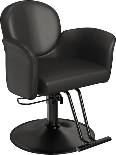 Vista 11 de Silla de salón profesional Baasha completamente negra, silla de estilo hidráulica de lujo con cuero PU suave, cojín de espuma de alta densidad, giro