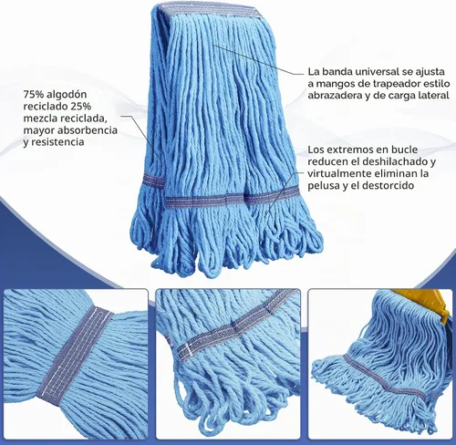 Vista 4 de Eccliy - Juego de 6 cabezales de repuesto para trapeador de 18 onzas, color azul, naranja Heavy Duty Commercial Refills, Washable Cotton String