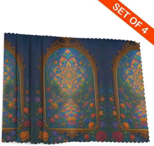 Vista 4 de Juego de 4 manteles individuales rectangulares, resistentes al calor, diseño de espejo para cocina, comedor