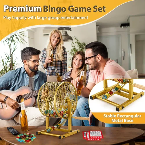 Vista 2 de AugFir Juegos de bingo de 12.6 pulgadas de alto con jaula de acero, juego de bingo profesional para adultos/niños, incluye fichas de colores, 30