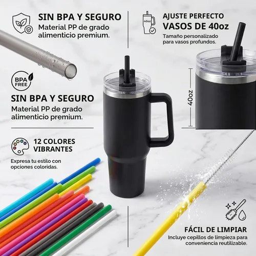 Vista 3 de ALINK Pajitas reutilizables para vaso Stanley de 40 onzas y 30 onzas, popotes de plástico duro de 12 pulgadas de largo, popote de repuesto de 12