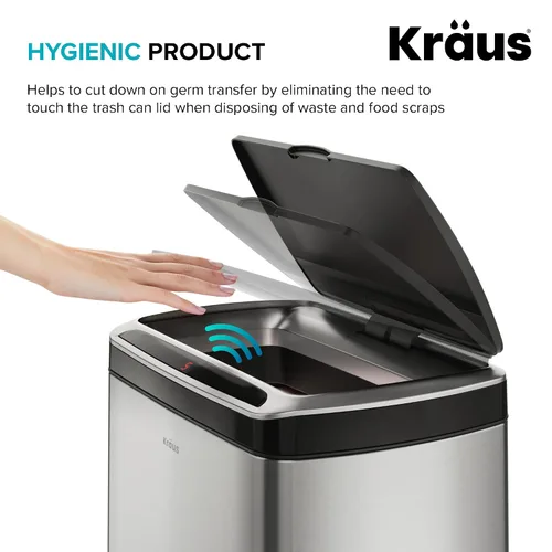 Vista 3 de Kraus GarbagePro Bote de basura rectangular de 13 galones manos libres con sensor de movimiento operado por batería en acabado negro mate con tapa