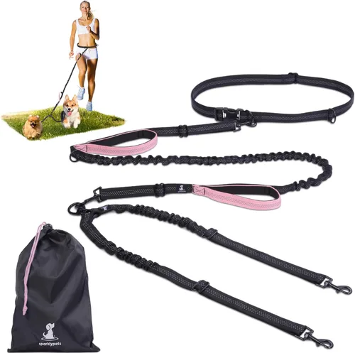 Vista 22 de SparklyPets Correa doble elástica para perro con 2 correas para perros con soporte trasero - Correa doble para perros para razas medianas y medianas