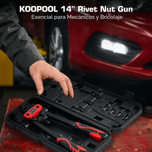 Vista 9 de KOOPOOL Kit de herramientas de tuerca remachadora de 14 pulgadas, herramienta de remache resistente con 7 mandriles
