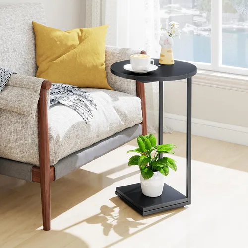 Vista 10 de [Usado] DCLRN Mesa auxiliar pequeña, mesa auxiliar de mesa C para sofá, mesa de centro redonda es adecuada para sala de estar y dormitorio (negro)