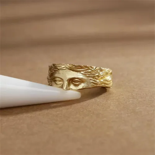 Vista 4 de OIDIMS Anillo de media cara Venus en tono dorado vintage para mujeres y hombres, hip hop, punk, banda abierta personalizada para nudillos, anillos