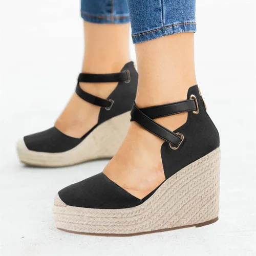 Vista 4 de PiePieBuy Sandalias de cuña para mujer con correa al tobillo y puntera