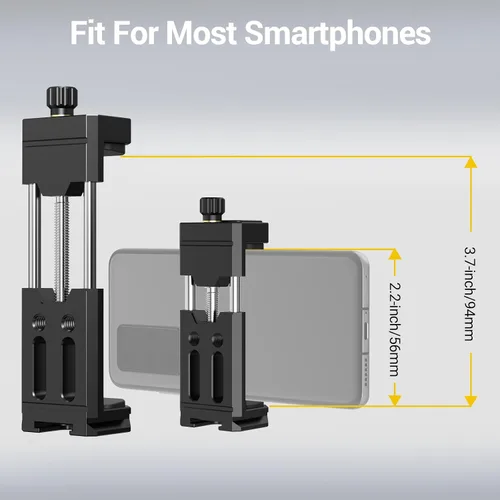 Vista 4 de Soporte de trípode para teléfono con zapata fría deslizante, adaptador universal de montaje para teléfono inteligente con tornillo estándar de 1/4