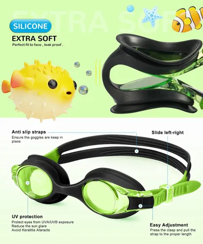 Vista 4 de NSSIW Gafas de natación para niños, gafas de natación para niños: gafas de piscina antivaho sin fugas, paquete de 2 unidades de 3 a 16 años