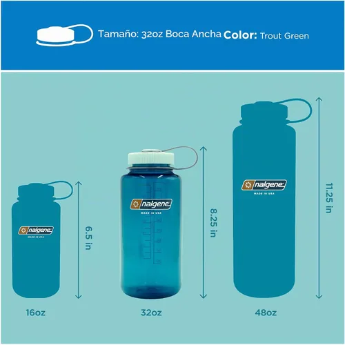 Vista 5 de Nalgene Botella de agua Tritan a prueba de fugas, sin BPA, de 32 onzas, boca ancha, fabricada en los Estados Unidos para uso al aire libre e