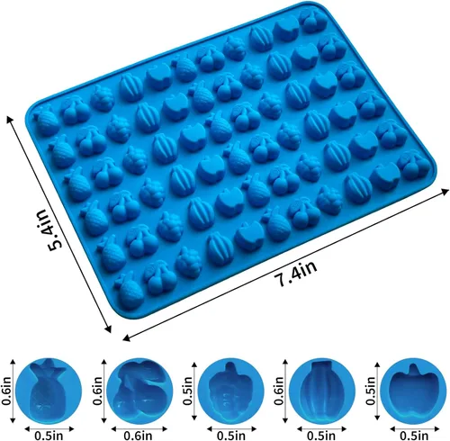 Vista 3 de Sidosir 4 piezas de moldes de gomitas de fruta gomosas, moldes de gomitas de caramelo de silicona antiadherentes con 2 cuentagotas